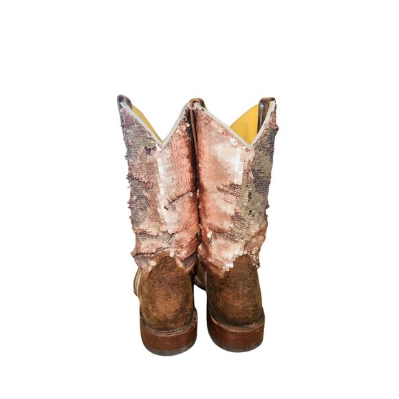 Macie Bean Distressed Leather Bison Sparkle Pink Sequin Western Cowgirl Boots - Picture 9 of 11